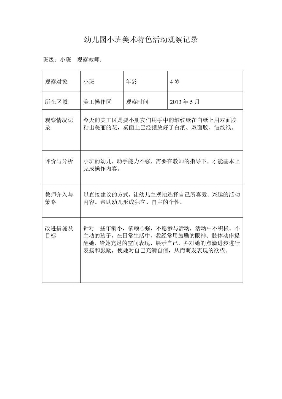 幼儿园小班美术特色活动观察记录(24篇)_第3页