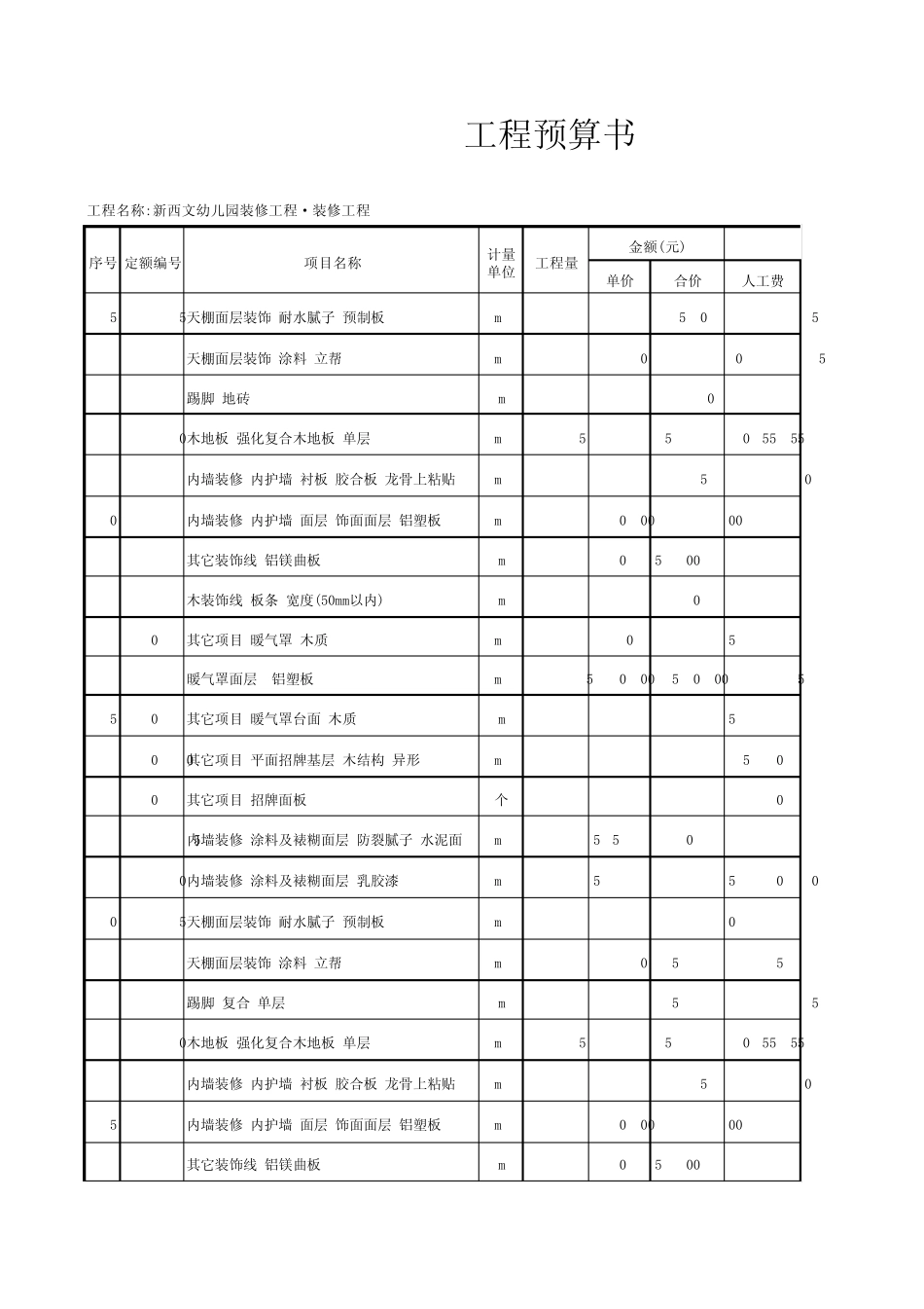 幼儿园工程预算表装修部分2009_第3页