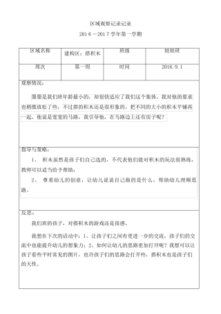 幼儿园托班区域观察记录