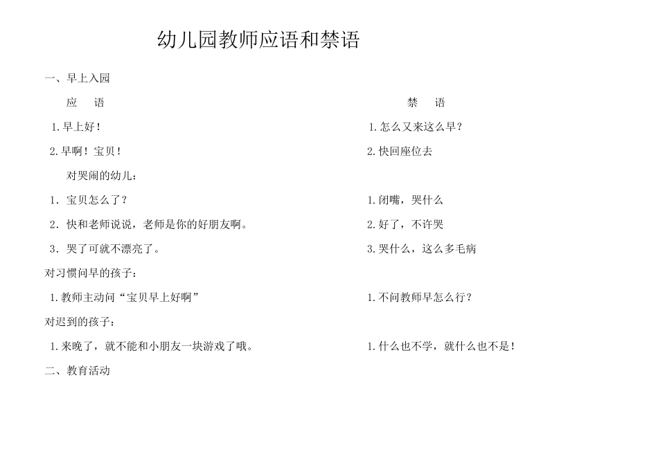 幼儿园教师应语和禁语_第1页