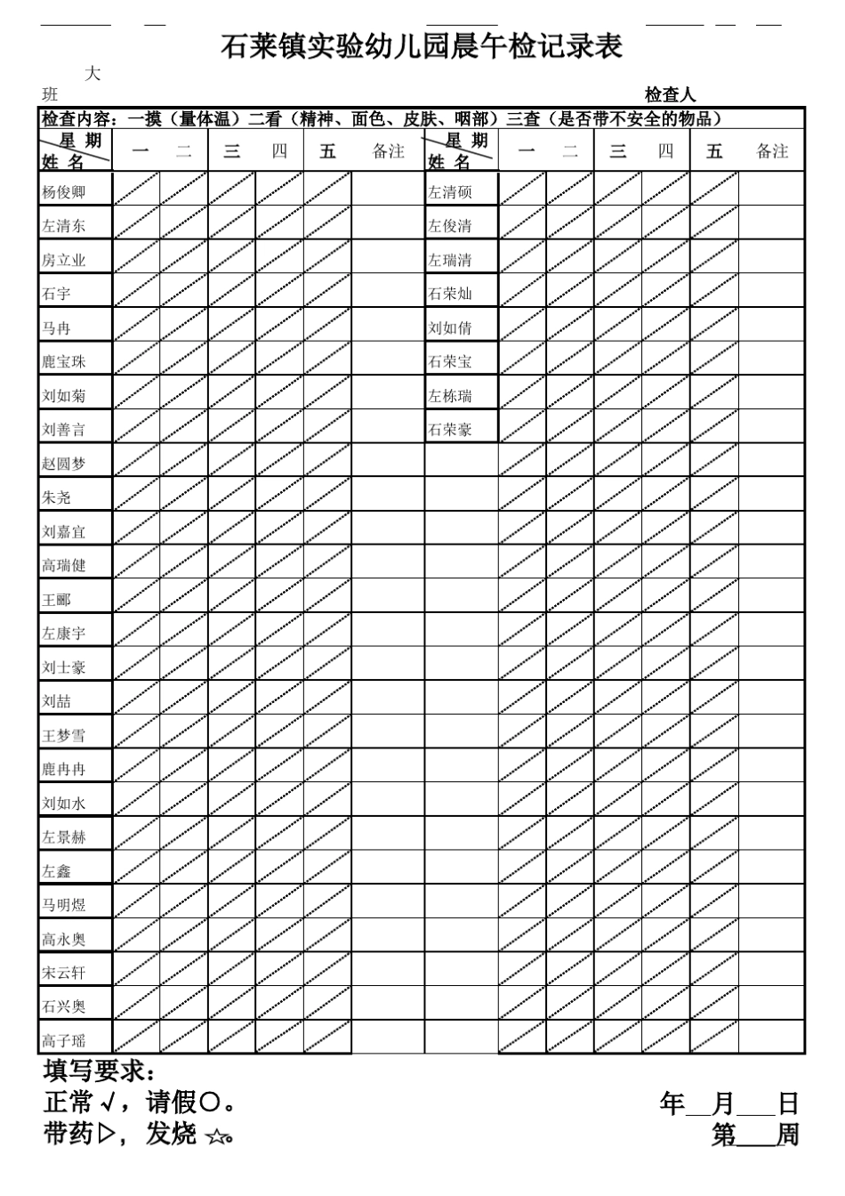 幼儿园晨午检记录表_第1页