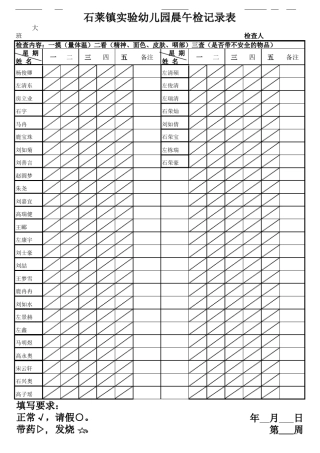 幼儿园晨午检记录表