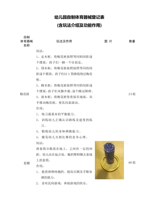 幼儿园自制体育器械登记表