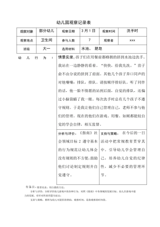 幼儿园观察记录7篇