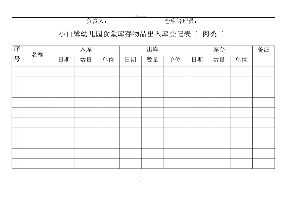 幼儿园食堂库存物品出入库登记表_第2页