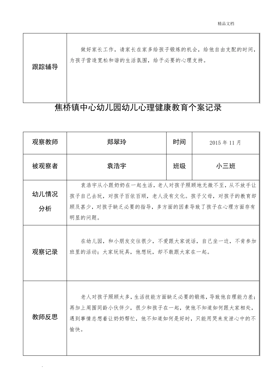 幼儿心理健康教育个案记录表模板_第3页