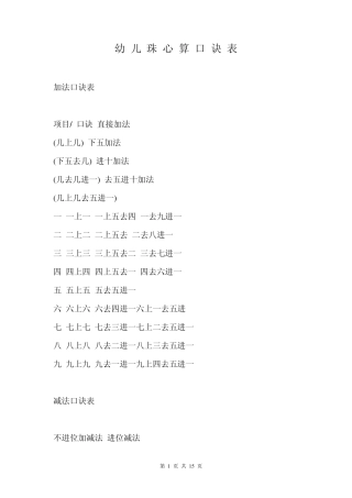 幼儿珠心算口诀表
