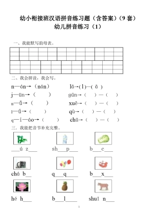 幼小衔接班汉语拼音练习题(9套)