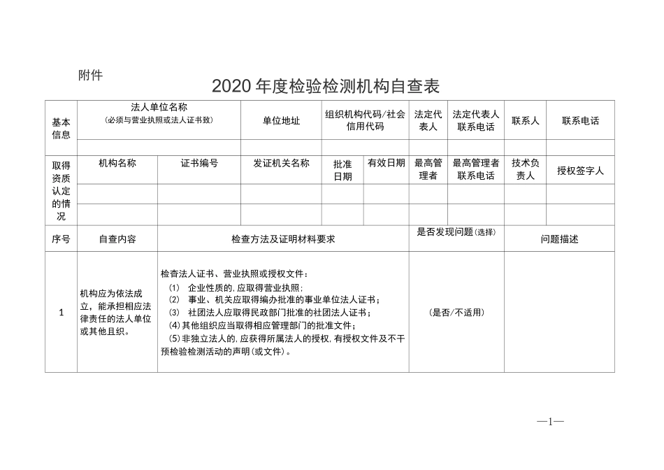 2020年度检验检测机构自查表_第1页