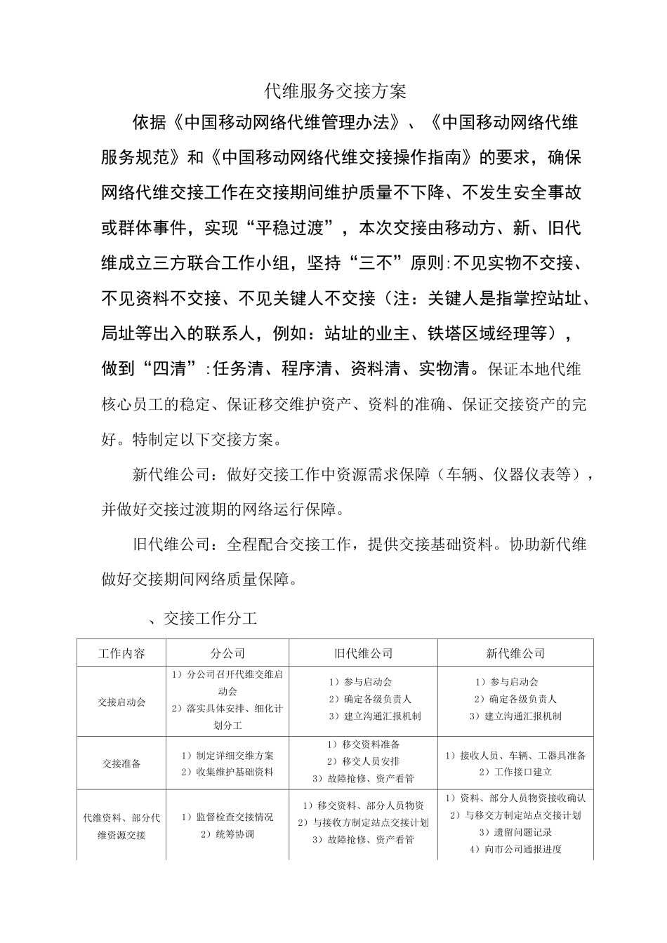 代维过渡期服务交接方案_第1页
