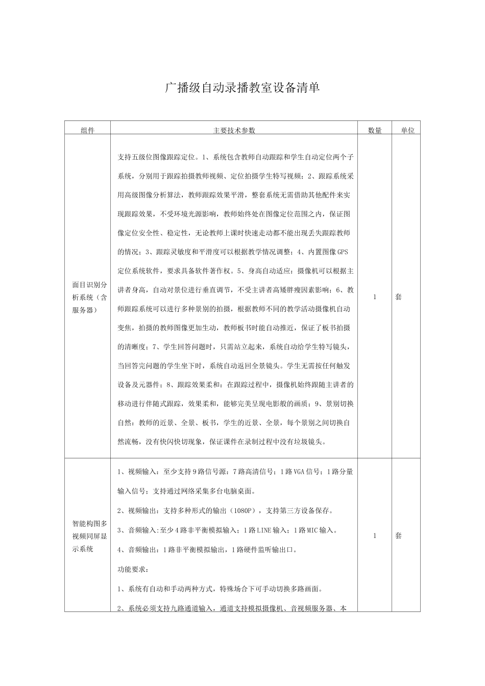 广播级自动录播教室设备清单_第1页