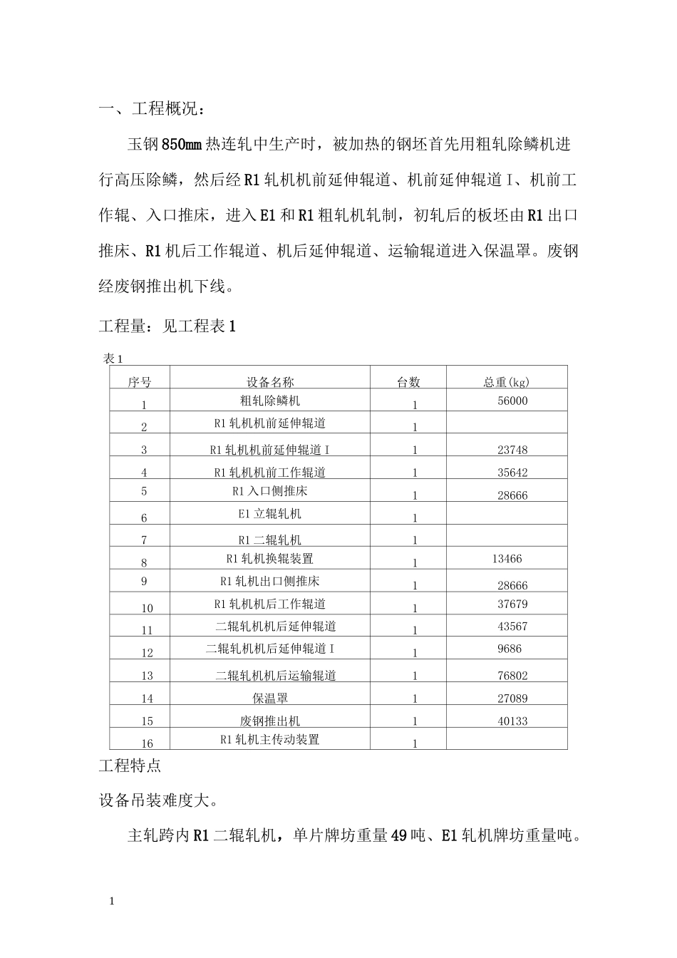 云南钢铁厂850mm热轧连机工程设备安装施工方案_第1页
