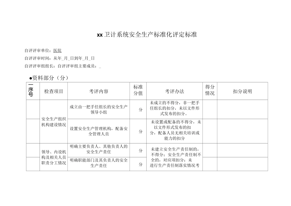 卫计系统安全生产标准化评定标准_第1页
