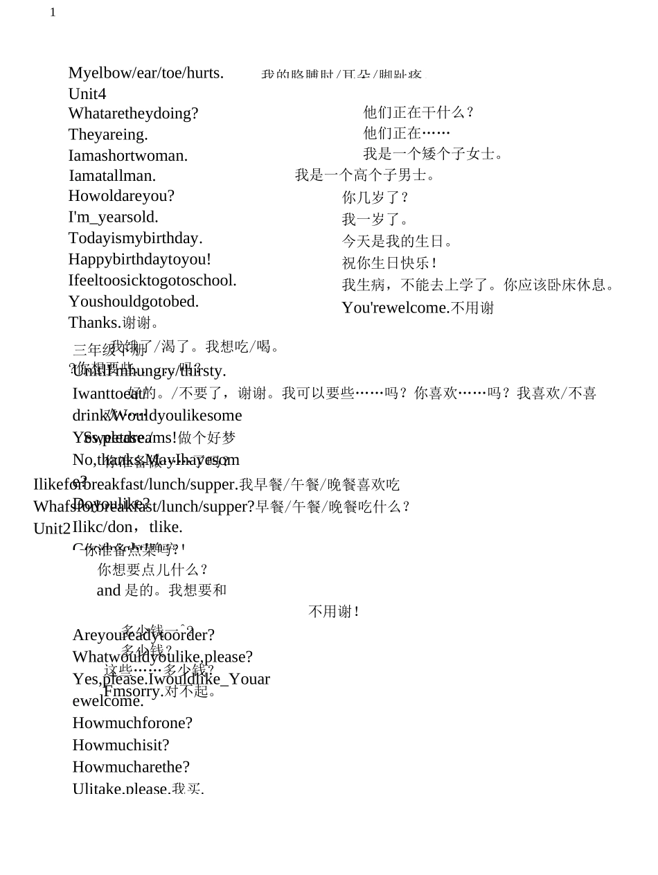 冀教版小学英语3-6年级重点句型_第2页