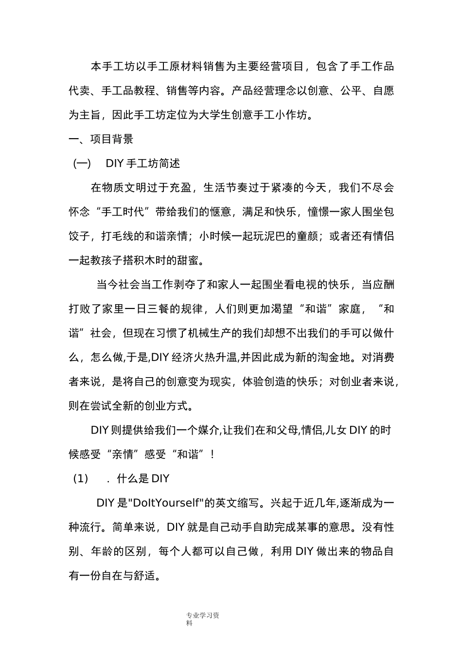 DIY手工坊创业项目计划书_第2页