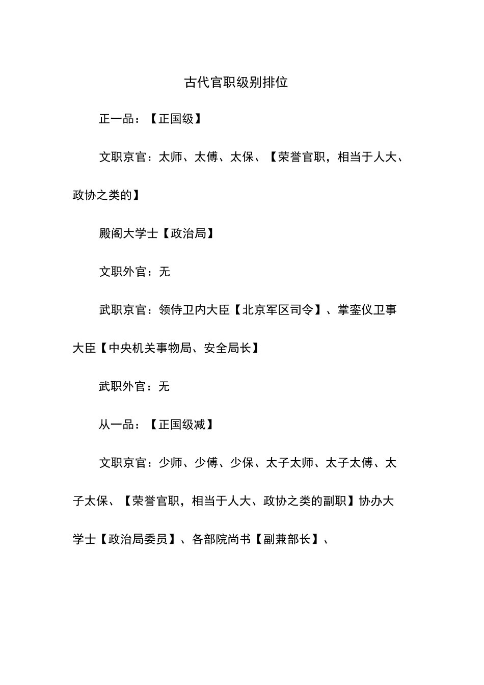 古代官职级别排位_第1页