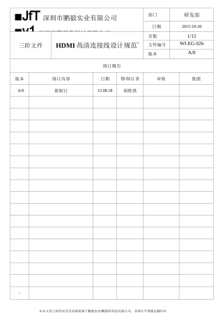 HDMI 高清连接线设计规范