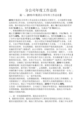 分公司年度工作总结