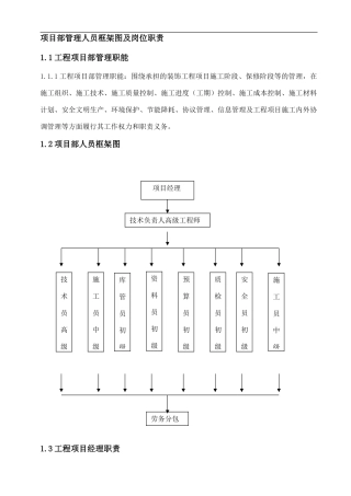 项目部管理人员框架图及工作流程图