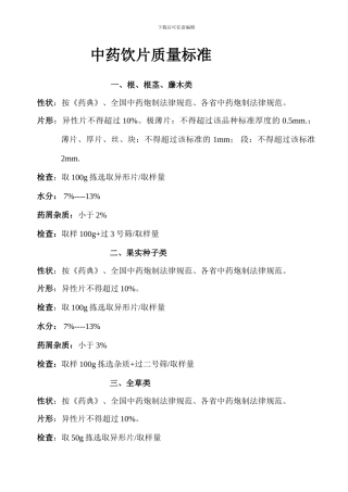 饮片质量标准
