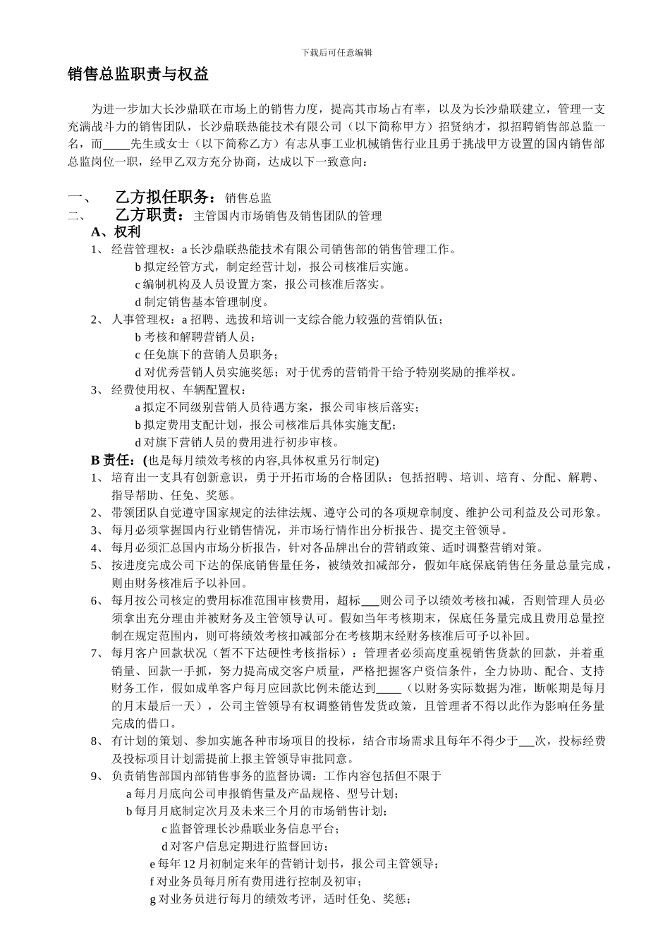 10长沙鼎联销售总监协议_第1页