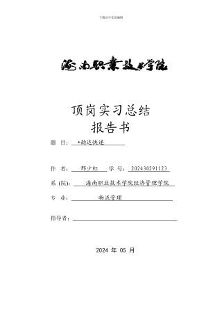 2024届顶岗实习总结报告模板