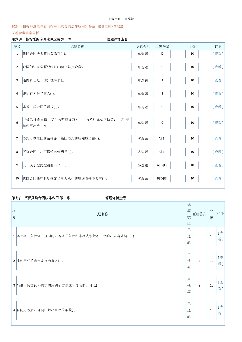 2024年招标师继续教育《招标采购合同法律应用》答案_第1页