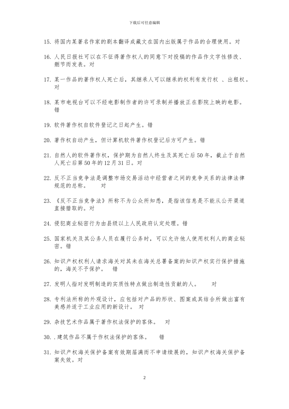 2024年知识产权竞赛题库_第2页