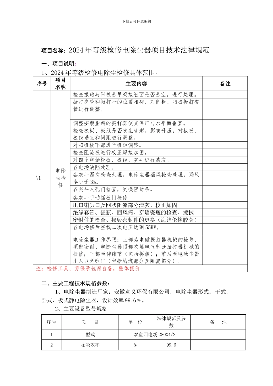 2024年锅炉电除尘器外委项目全年技术协议_第1页
