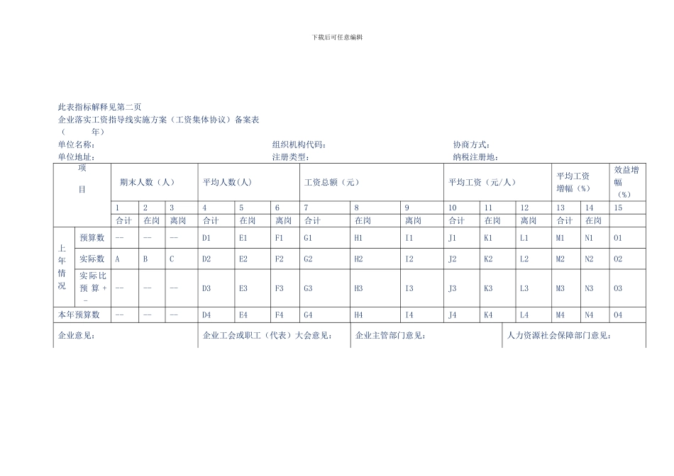 2024年青岛企业落实工资指导线实施方案备案表-含指标解释_第1页