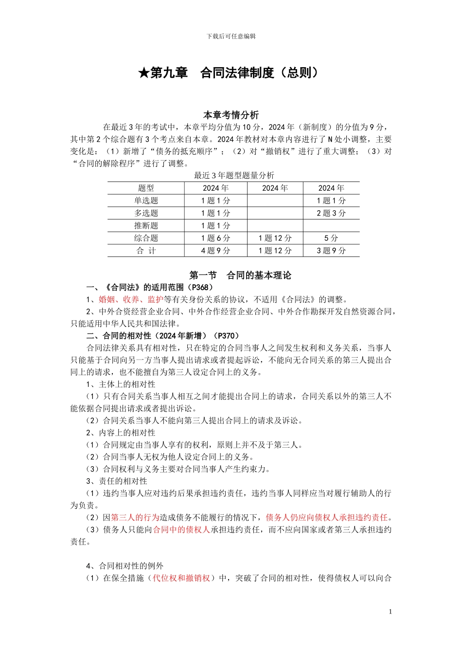 2024经济法第九章-合同法-总则_第1页