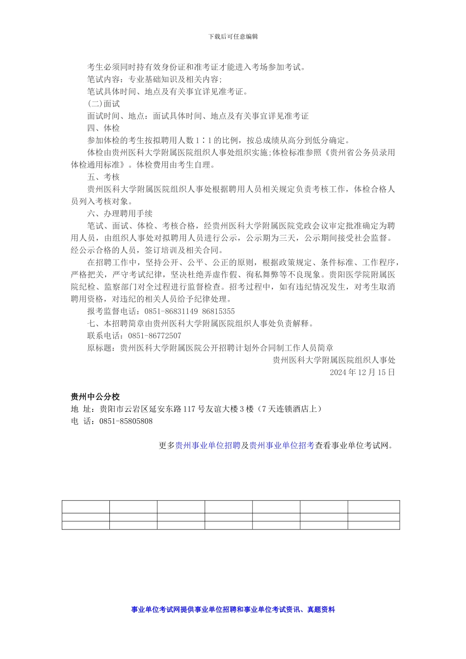 2024贵州医科大学附属医院招聘计划外合同制人员4名公告_第2页