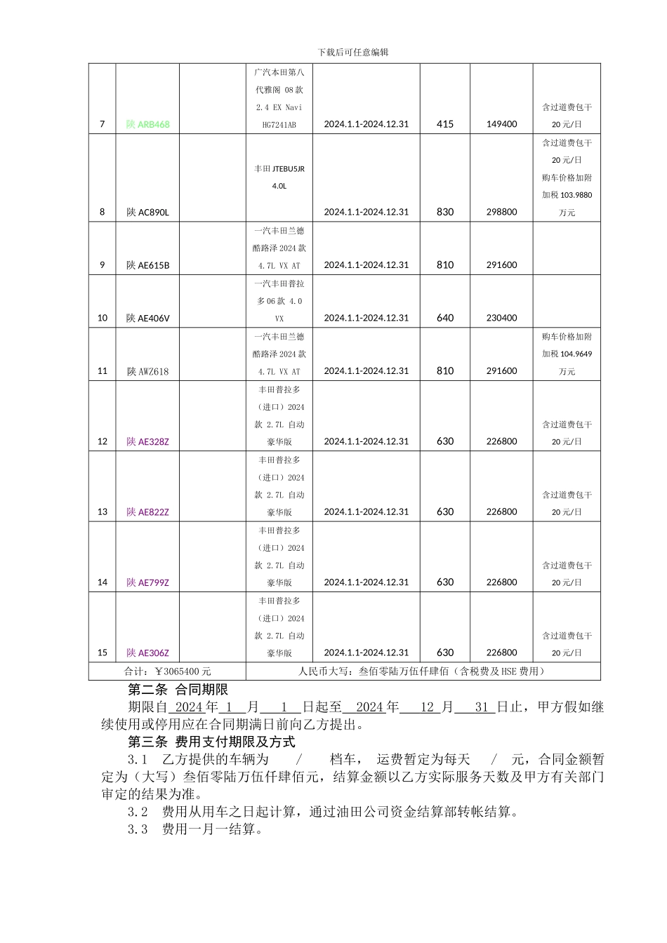 2024车辆运输服务合同主合同_第3页