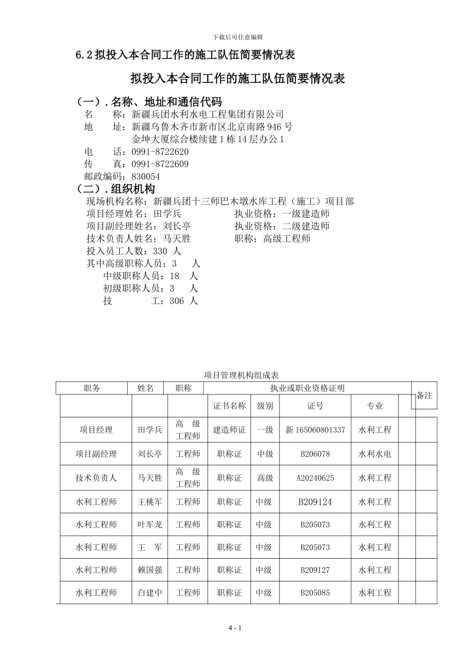 6.-2-拟投入本合同工作的施工队伍简要情况表_第1页