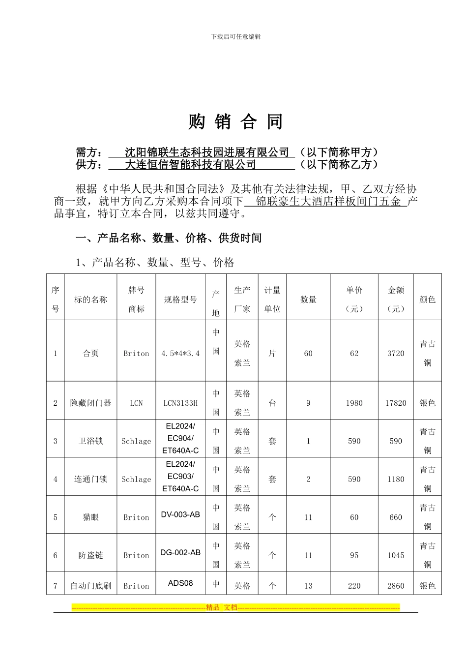 9.30沈阳锦联豪生酒店购销合同文本_第1页
