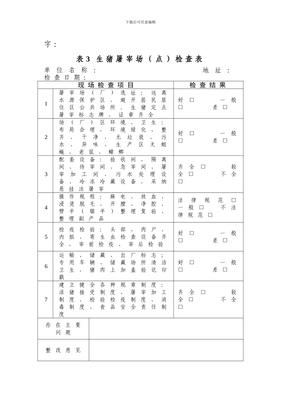 XX镇各个环节食品安全检查表_第3页