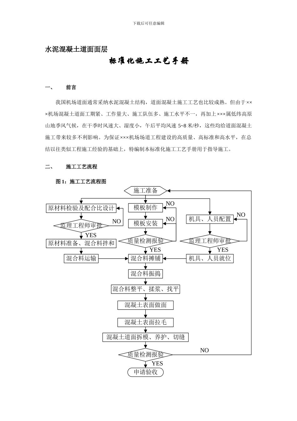 ×××机场水泥混凝土道面面层标准化施工工艺手册_第1页