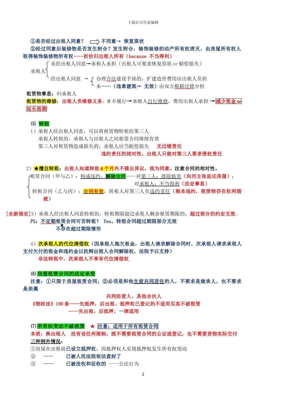 《城镇房屋租赁合同解释》彩色笔记_第2页