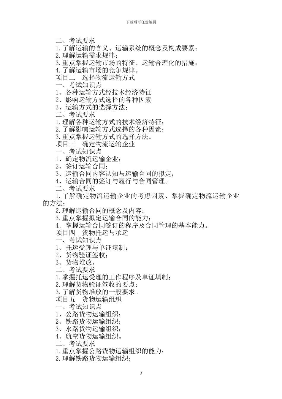 《物流运输管理》课程考试大纲_第3页