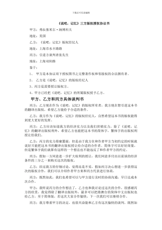 《说吧-记忆》版权三方合同