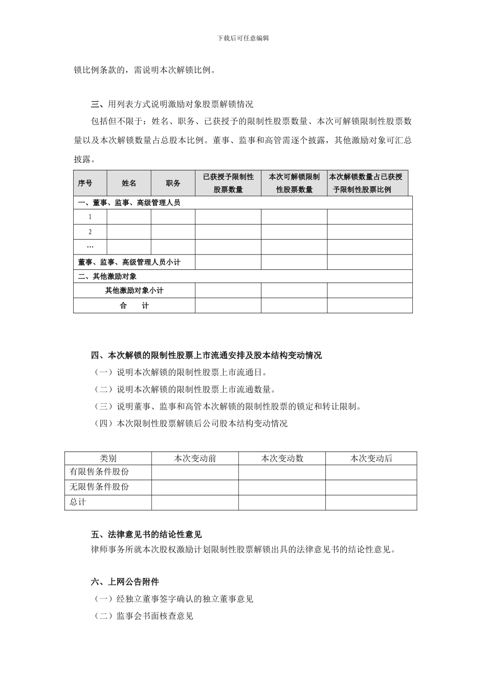 上交所公告指引：第五十三号-上市公司股权激励计划限制性股票解锁暨上市公告_第2页