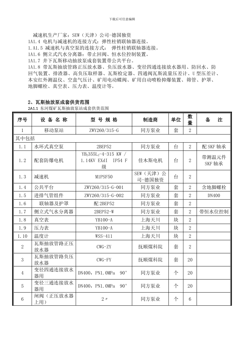 东河煤矿井下瓦斯移动抽放系统技术协议书_第2页