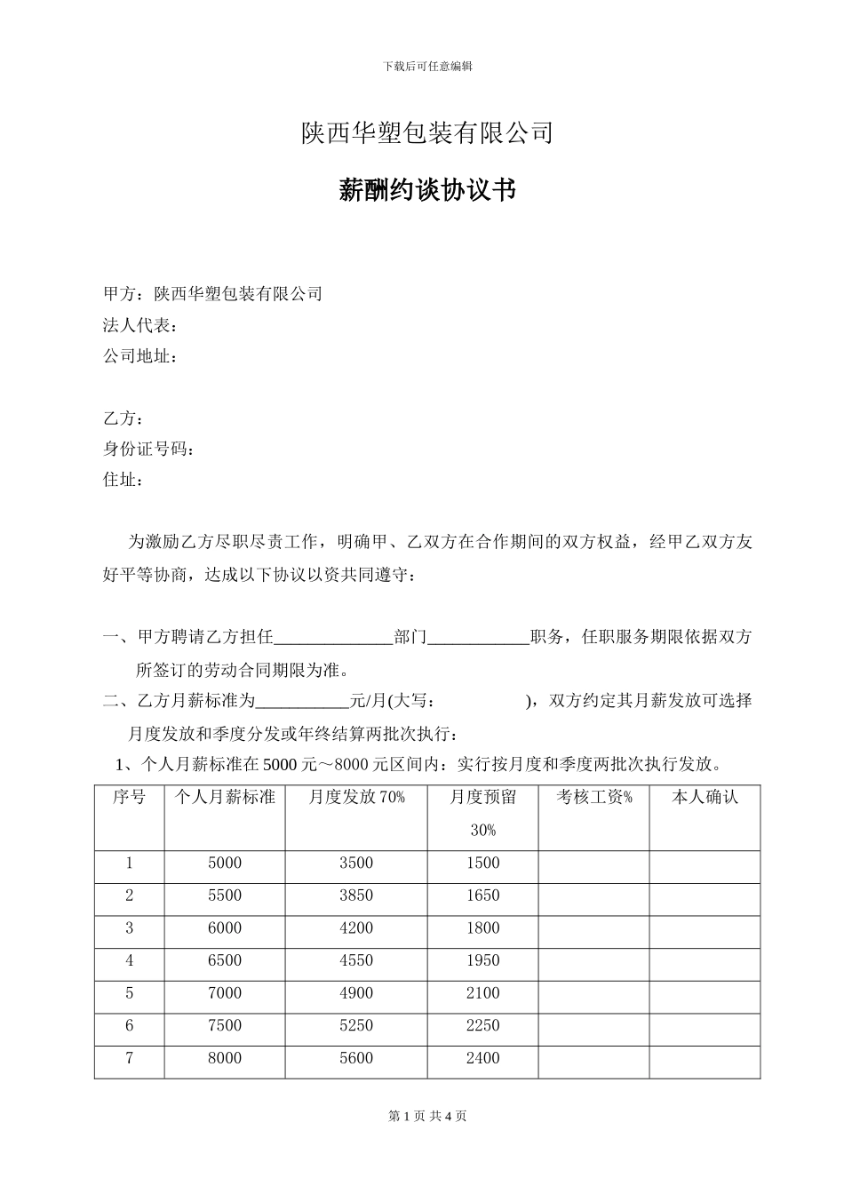 个人薪酬约谈协议书_第1页