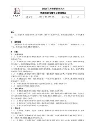 事故隐患治理项目管理规定