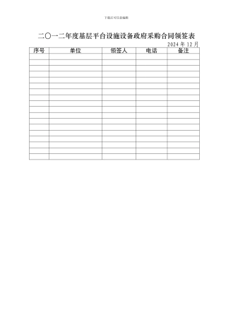 二〇一二年度基层平台设施设备政府采购合同领签表
