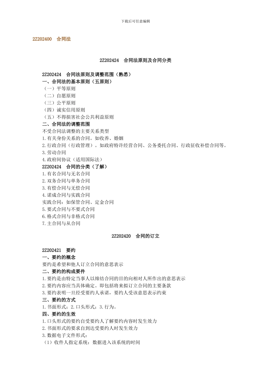 二建考试练习题2Z202400-合同法_第1页