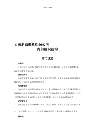 云南浙温融资担保公司内部组织结构
