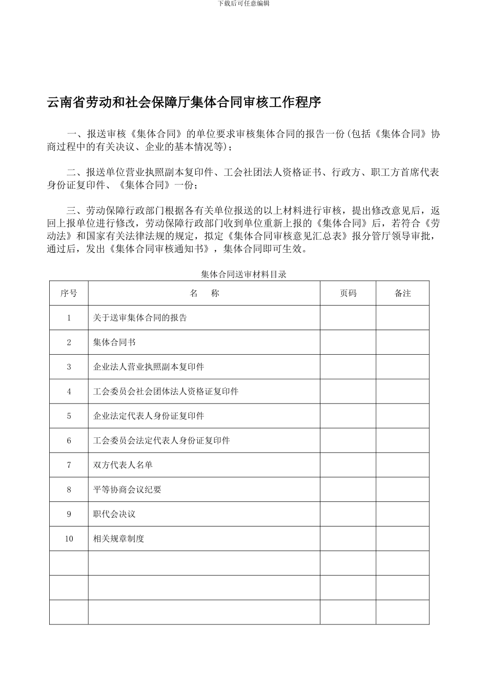 云南省劳动和社会保障厅集体合同审核工作程序_第1页
