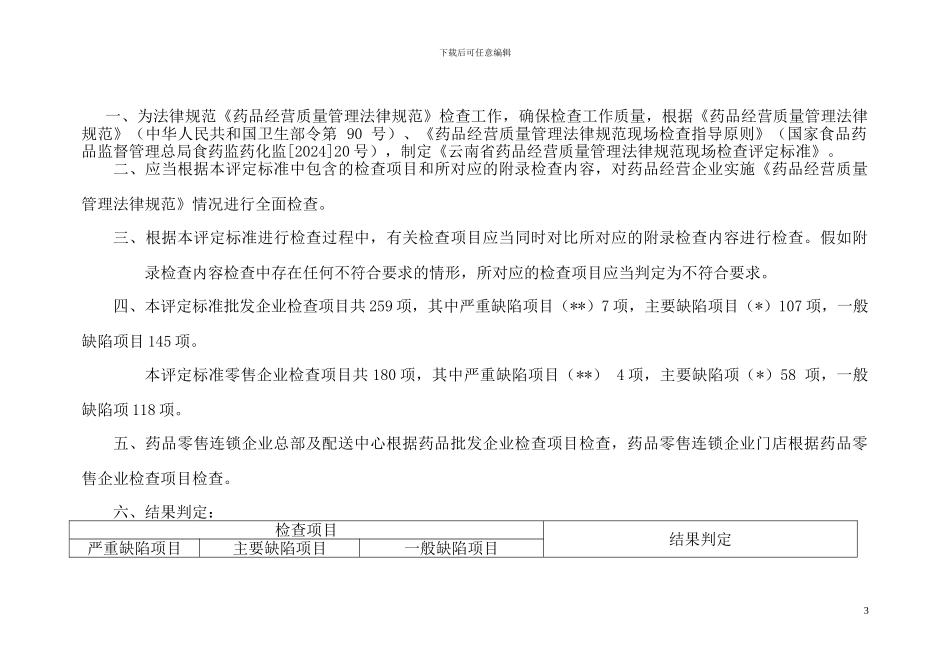 云南省药品经营质量管理规范现场检查评定标准_第3页