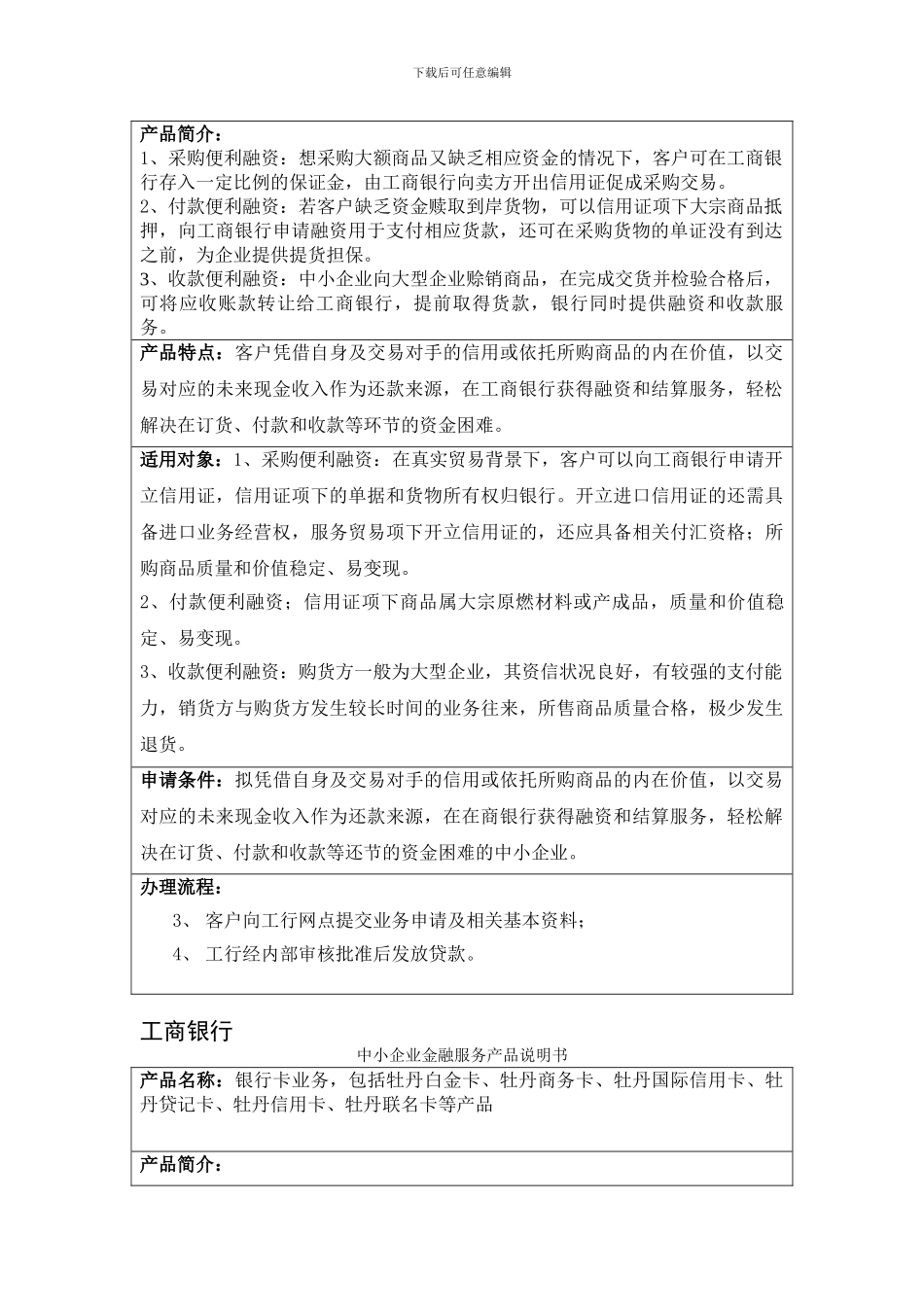 五大国有商业银行的小企业金融产品介绍_第2页